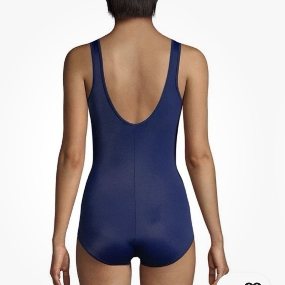 Lands End Aqua Navy Blue One Piece Soft Cup Tugless Sporty Swimsuit Size‎ 14 - Picture 4 of 12